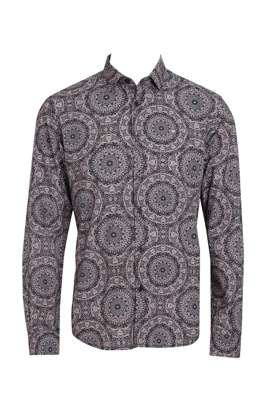 BASICS SLIM FIT NAVY BLAZER COTTON VISCOSE DIGITAL PRINTED SHIRT