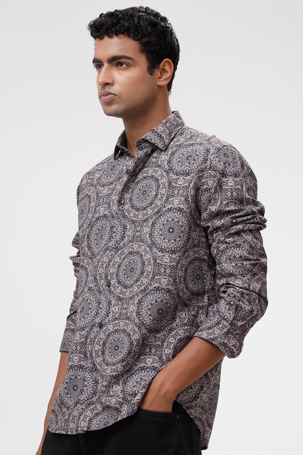 SLIM FIT COTTON VISCOSE DIGITAL PRINTED SHIRT