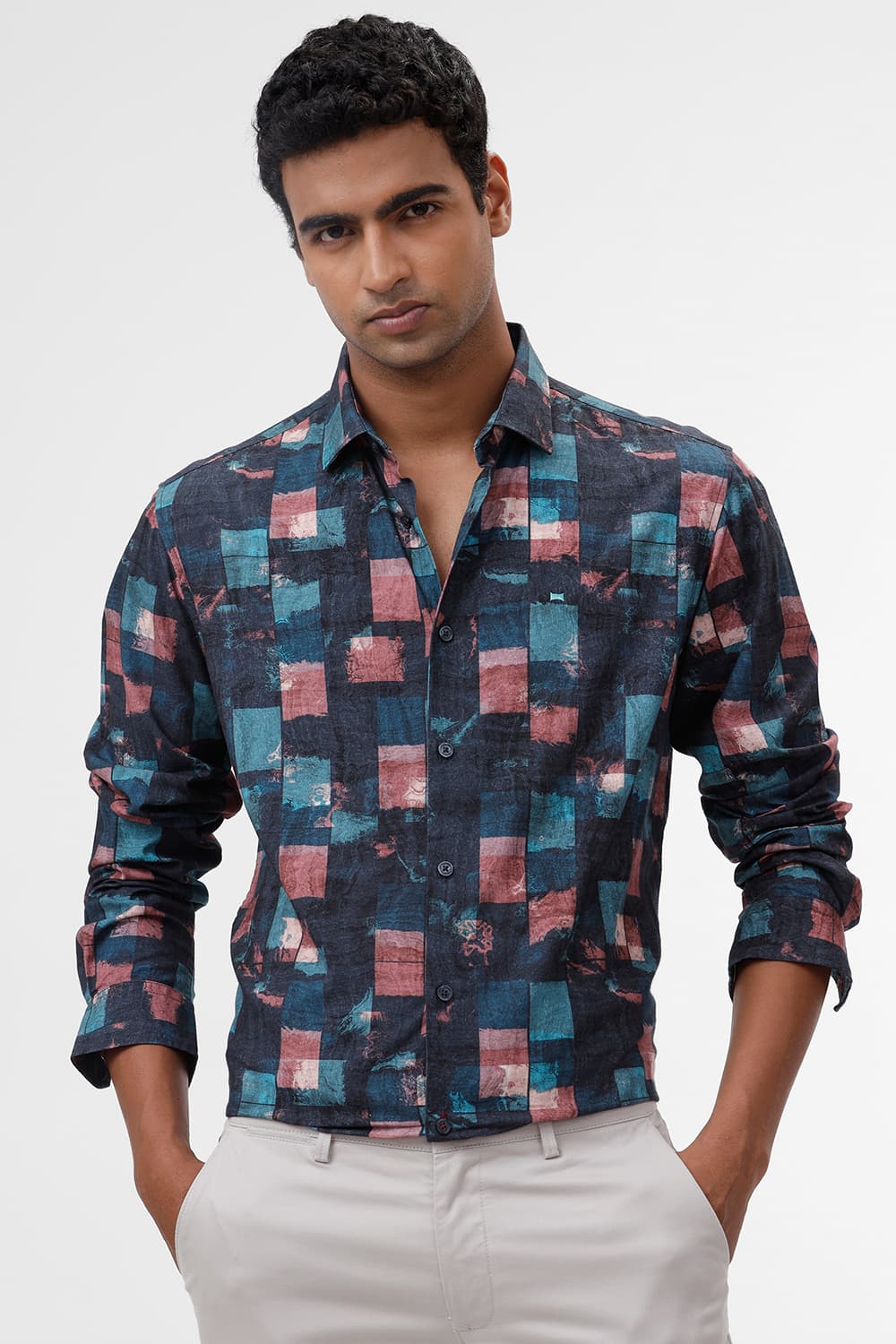 SLIM FIT COTTON VISCOSE DIGITAL PRINTED SHIRT