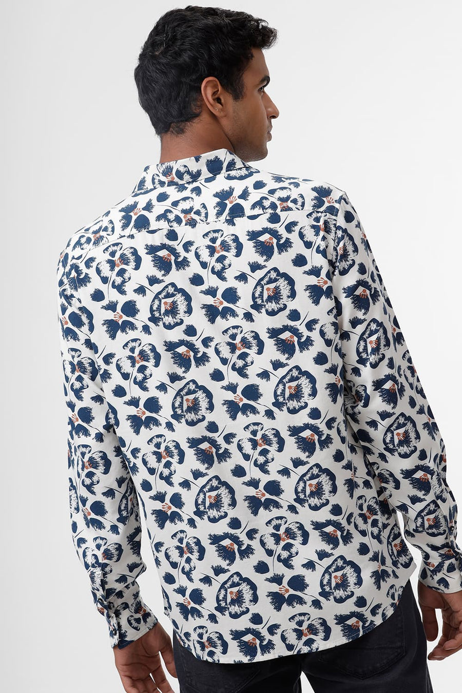 BASICS SLIM FIT PRISTINE BEIGE COTTON VISCOSE TWILL PRINTED SHIRT