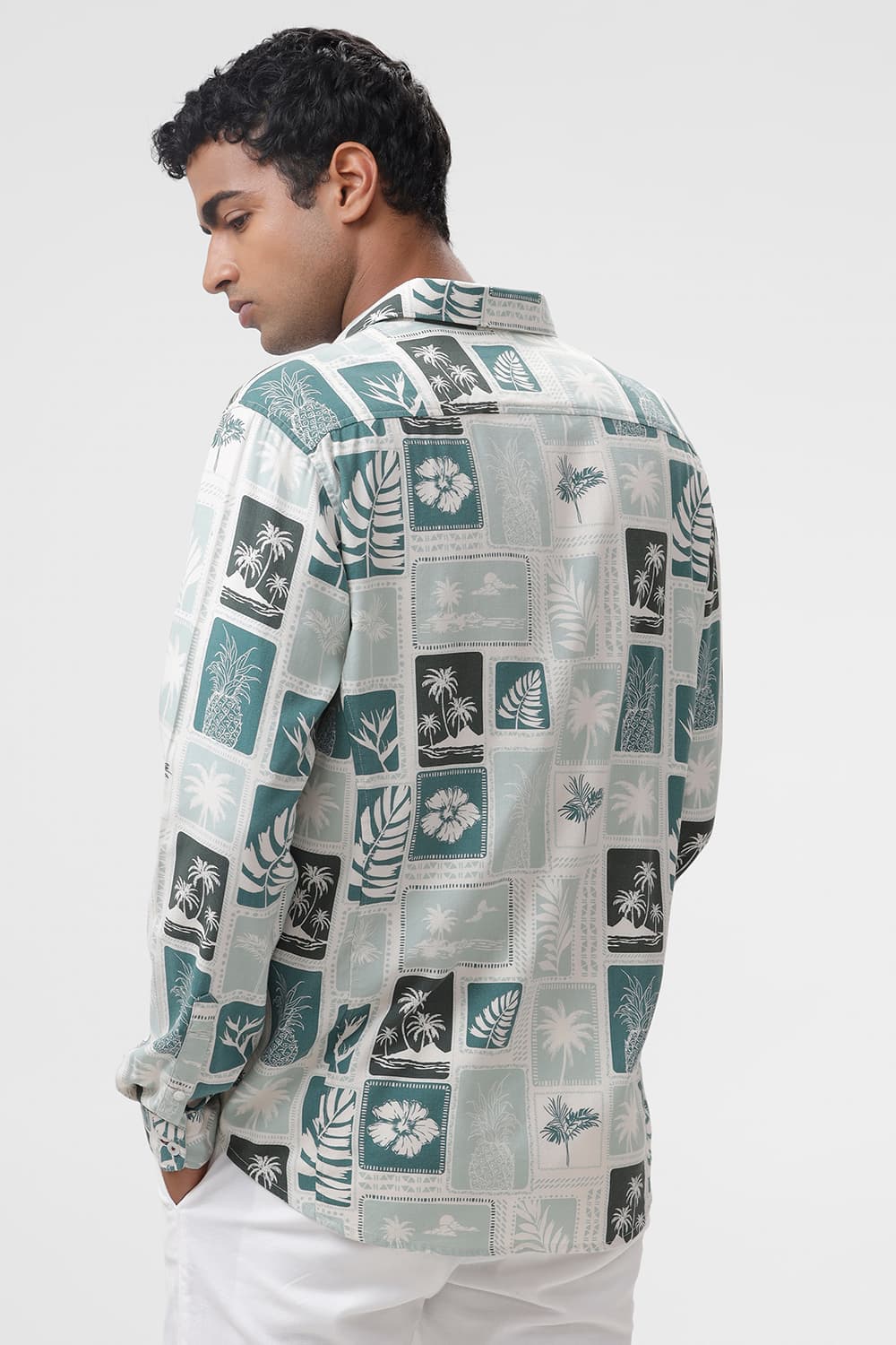 SLIM FIT COTTON VISCOSE TWILL PRINTED SHIRT