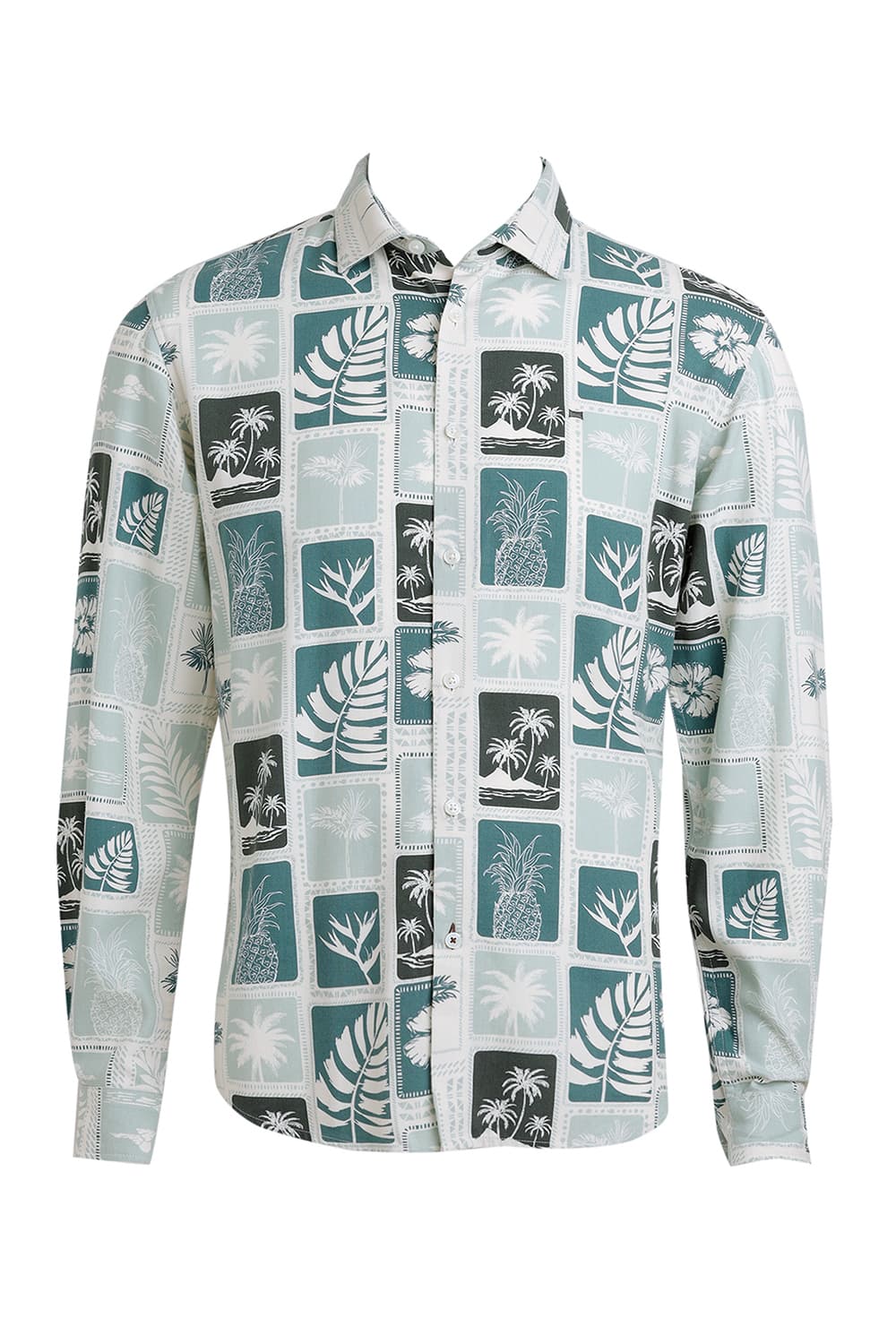 SLIM FIT COTTON VISCOSE TWILL PRINTED SHIRT