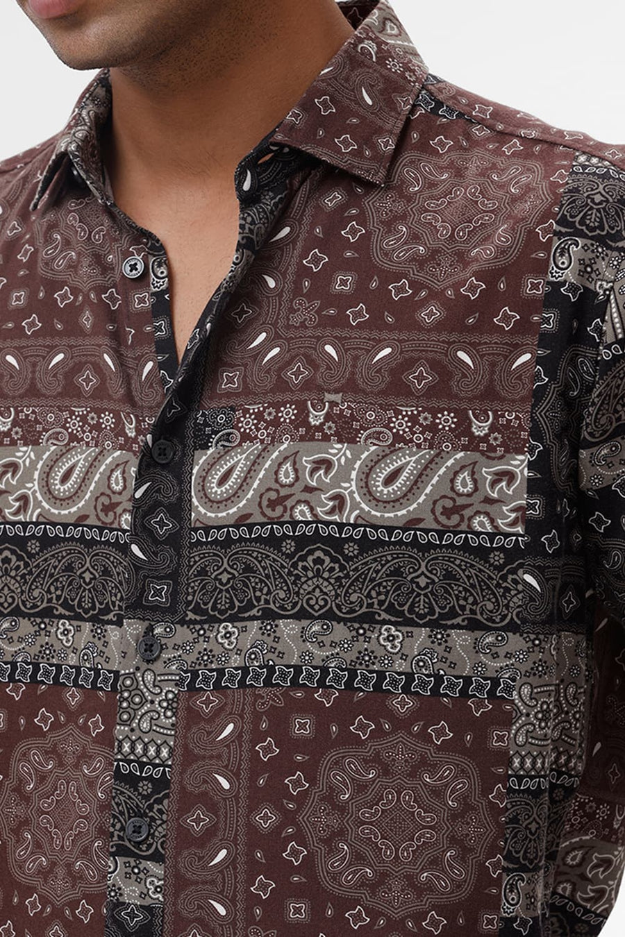 BASICS SLIM FIT CHINOIS OLIVE COTTON VISCOSE TWILL PRINTED SHIRT