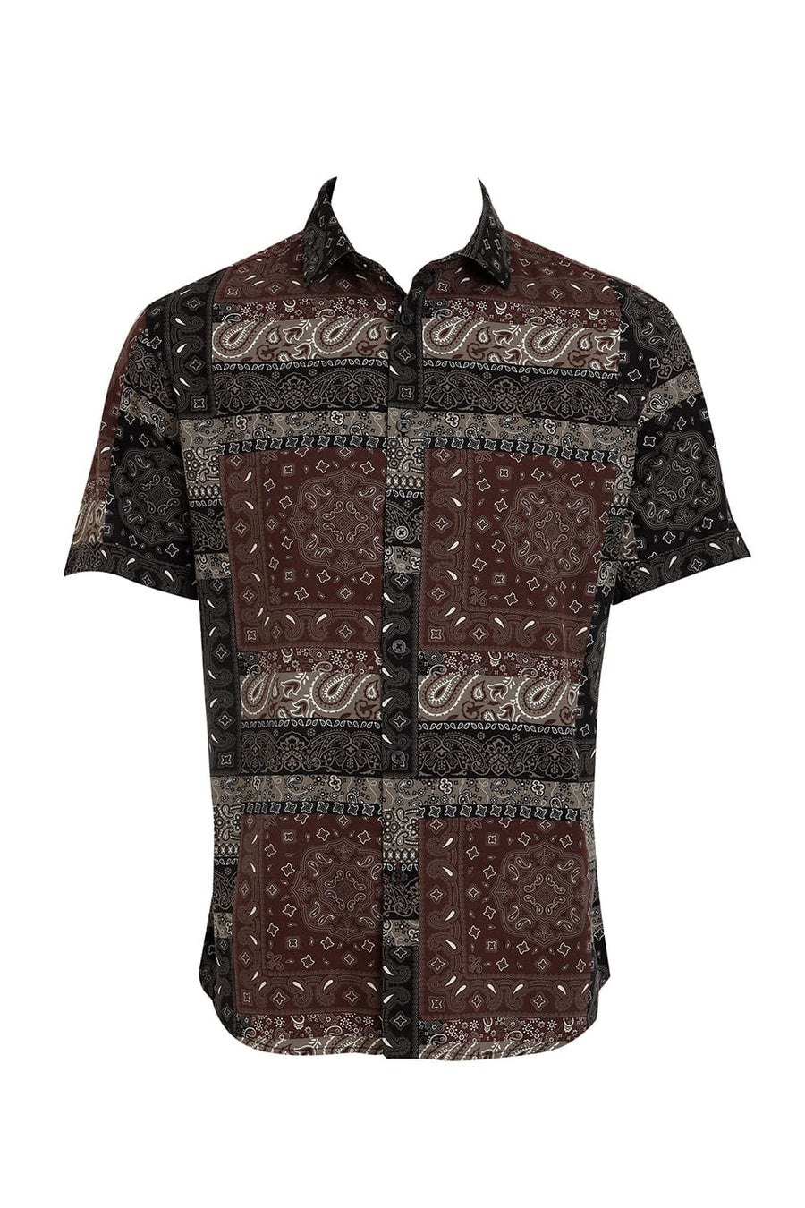 BASICS SLIM FIT CHINOIS OLIVE COTTON VISCOSE TWILL PRINTED HALFSLEEVES SHIRT