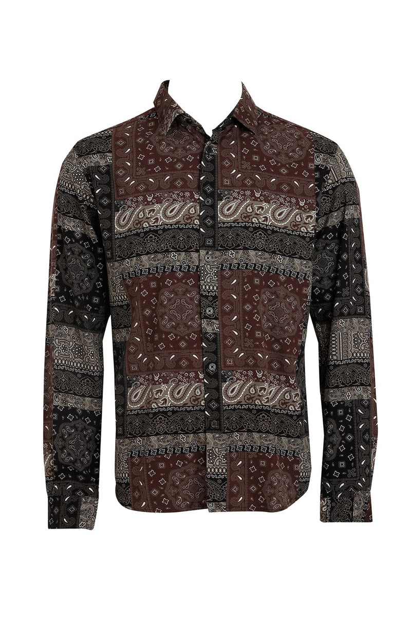 SLIM FIT COTTON VISCOSE TWILL PRINTED SHIRT