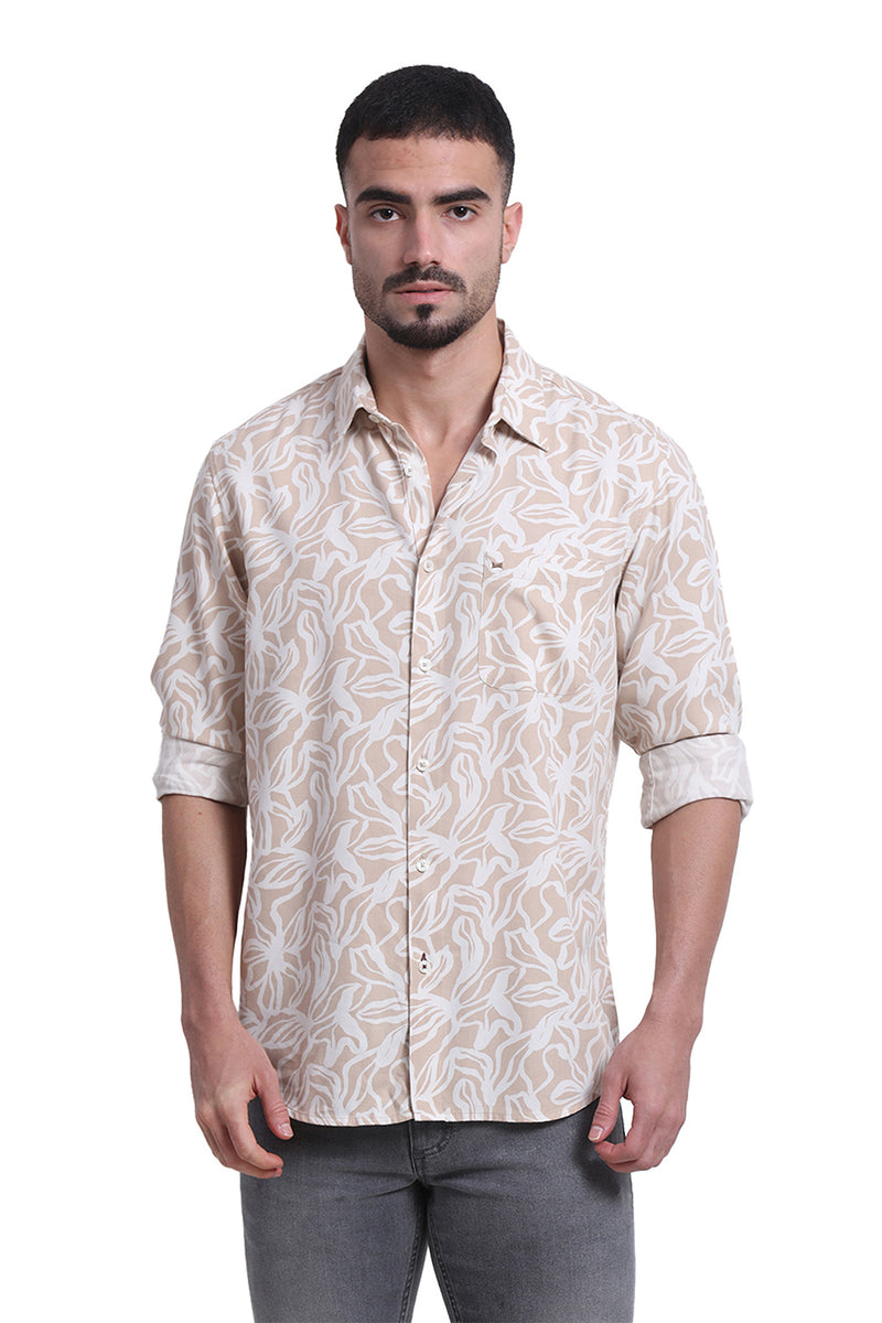 SLIM FIT COTTON VISCOSE TWILL PRINTED SHIRT