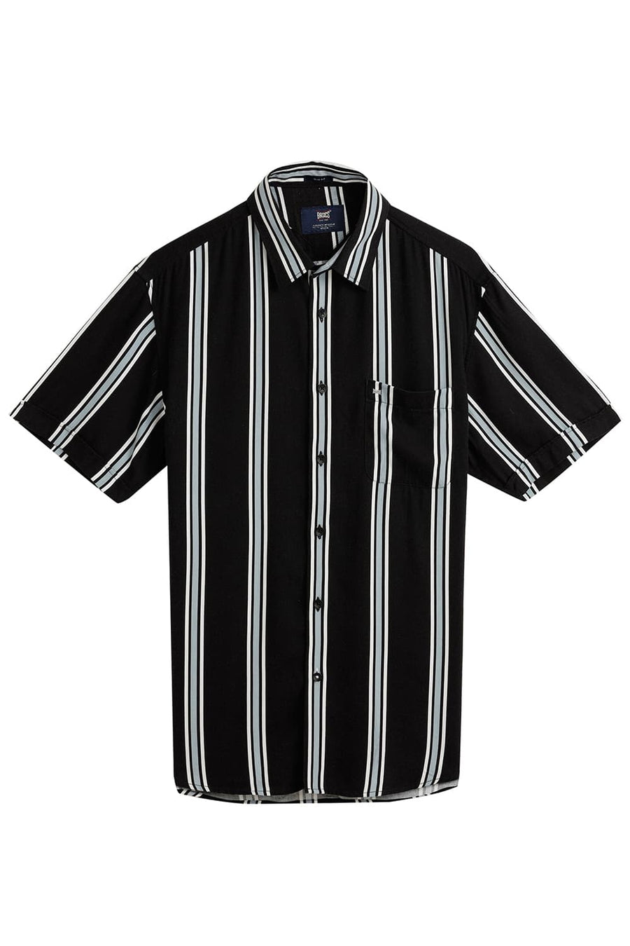 BASICS SLIM FIT COAL BLACK COTTON VISCOSE PRINTED STRIPE HALFSLEEVES SHIRT