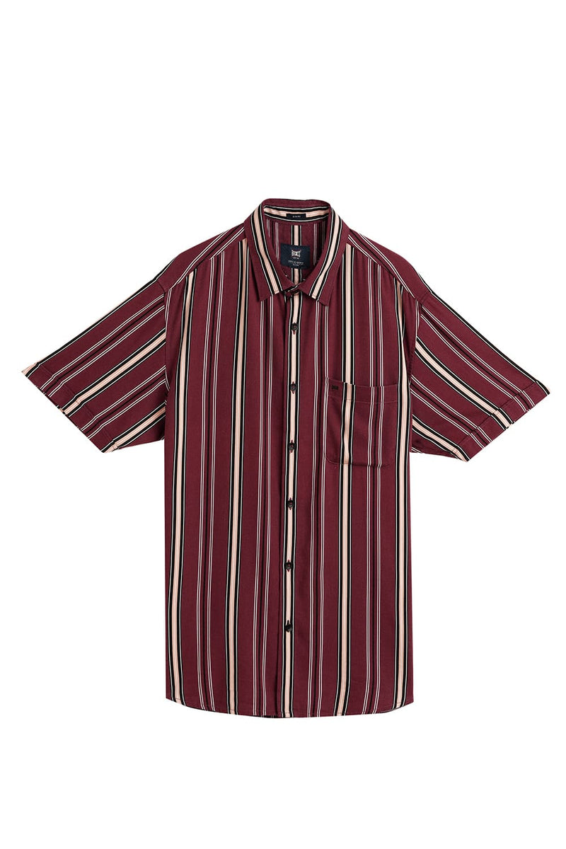 SLIM FIT COTTON VISCOSE PRINTED STRIPE HALFSLEEVES SHIRT