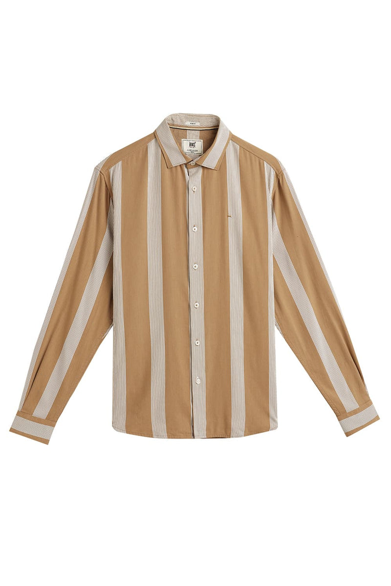 SLIM FIT COTTON VISCOSE PRINTED STRIPE SHIRT