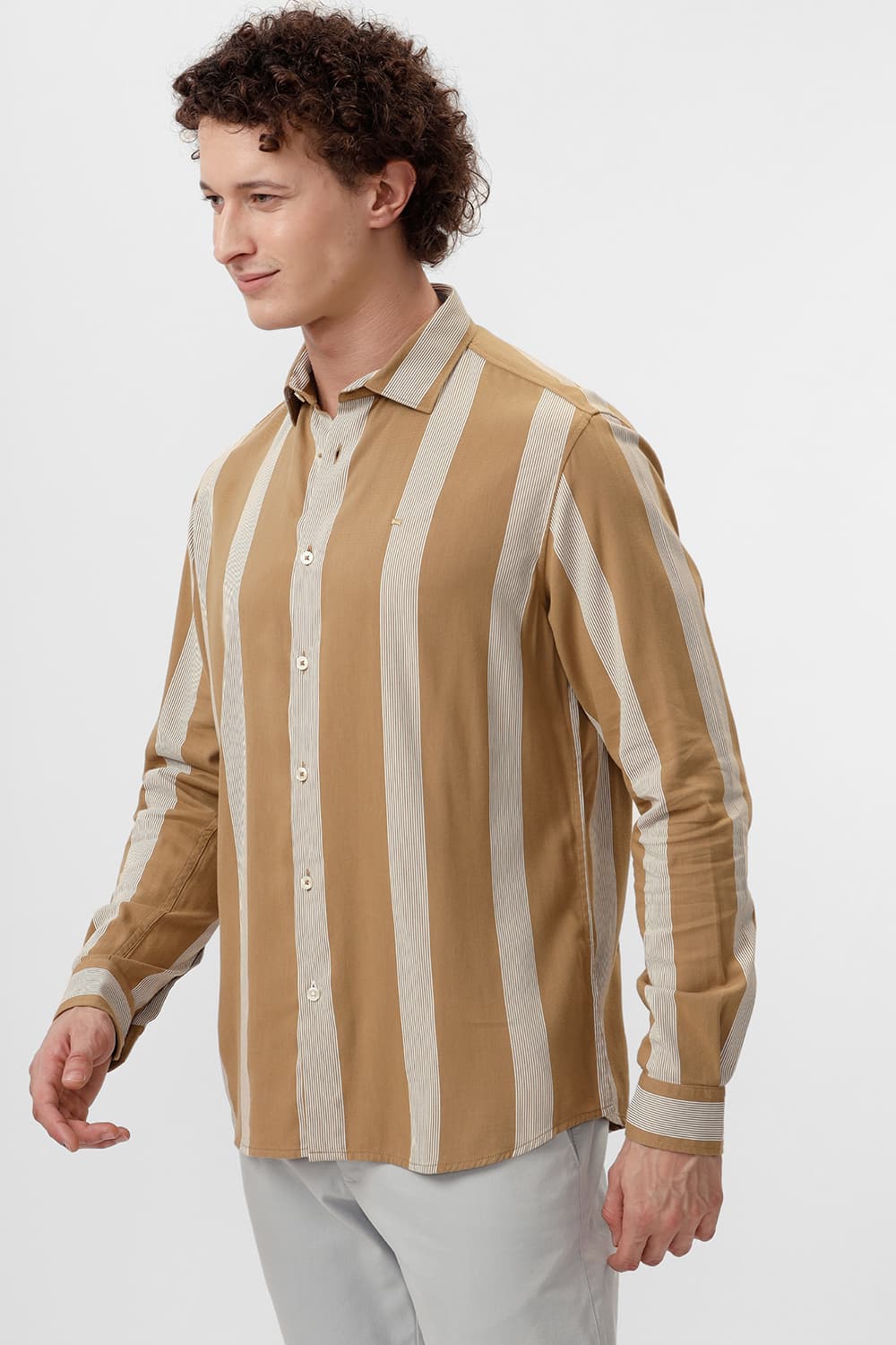 SLIM FIT COTTON VISCOSE PRINTED STRIPE SHIRT