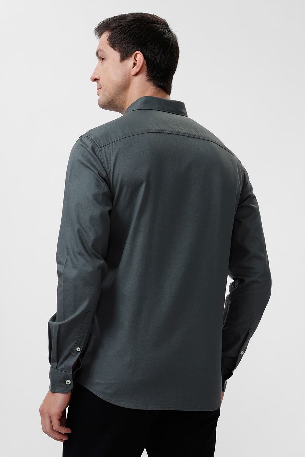 BASICS SLIM FIT BALSAM GREY COTTON CREPE SHIRT