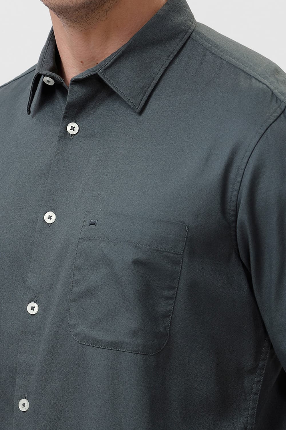 BASICS SLIM FIT BALSAM GREY COTTON CREPE SHIRT