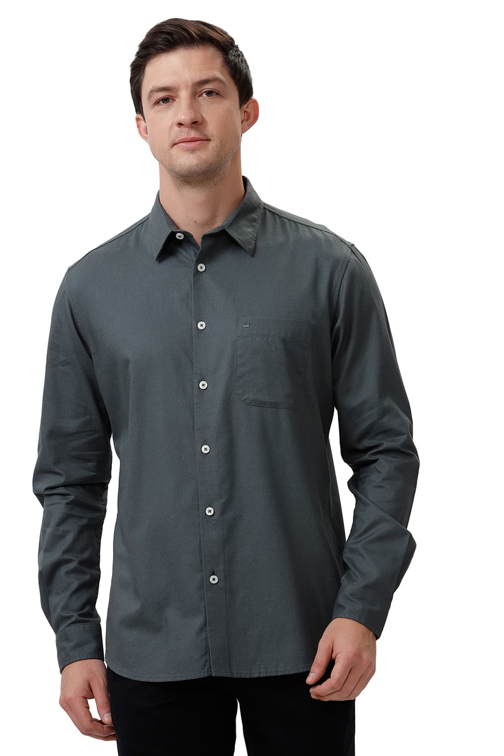 BASICS SLIM FIT BALSAM GREY COTTON CREPE SHIRT