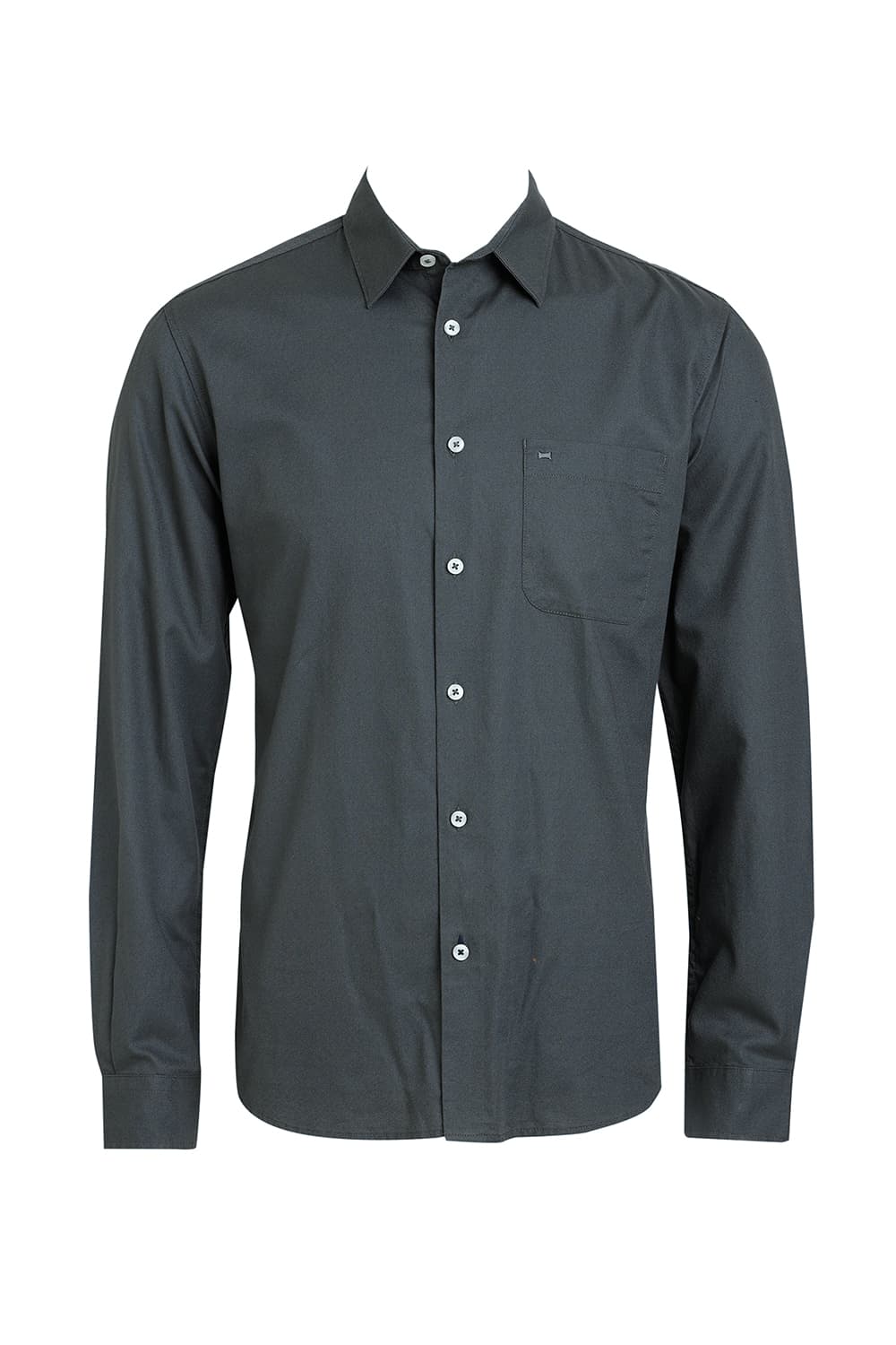 BASICS SLIM FIT BALSAM GREY COTTON CREPE SHIRT
