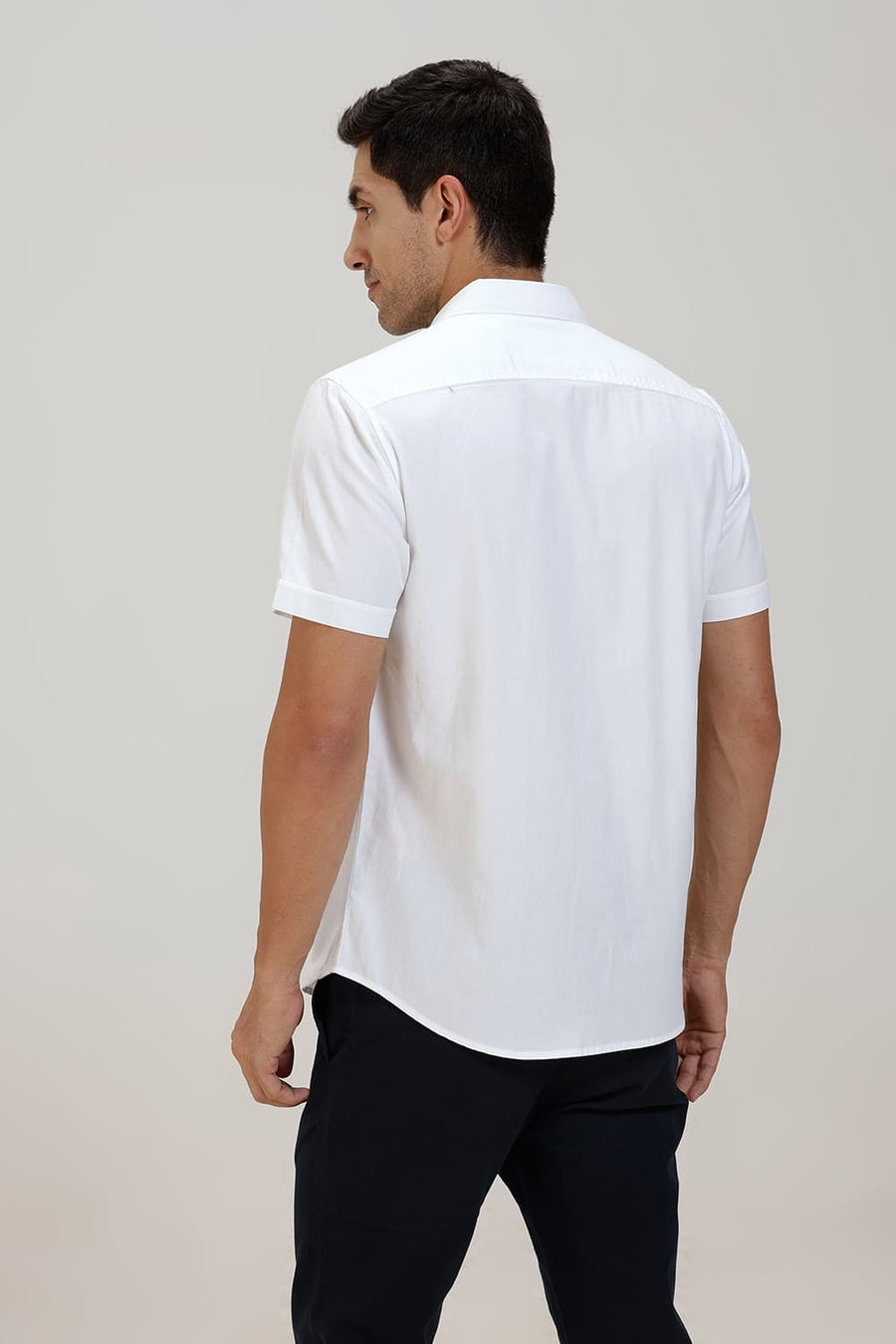 BASICS SLIM FIT BRILLIANT WHITE COTTON CREPE HALFSLEEVES SHIRT