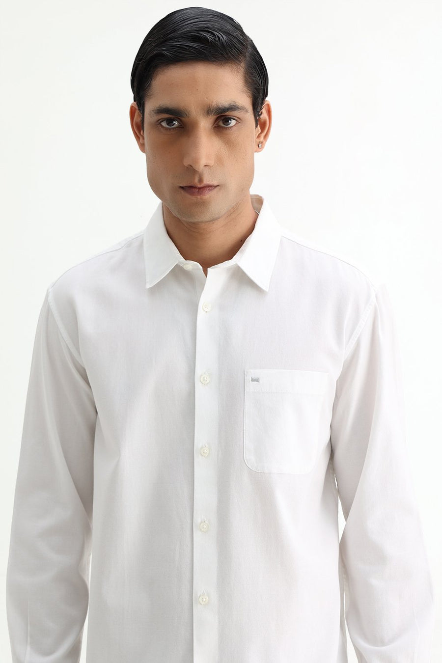 BASICS SLIM FIT BRILLIANT WHITE COTTON CREPE SHIRT