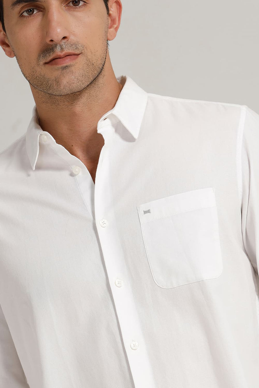 BASICS SLIM FIT BRILLIANT WHITE COTTON CREPE SHIRT