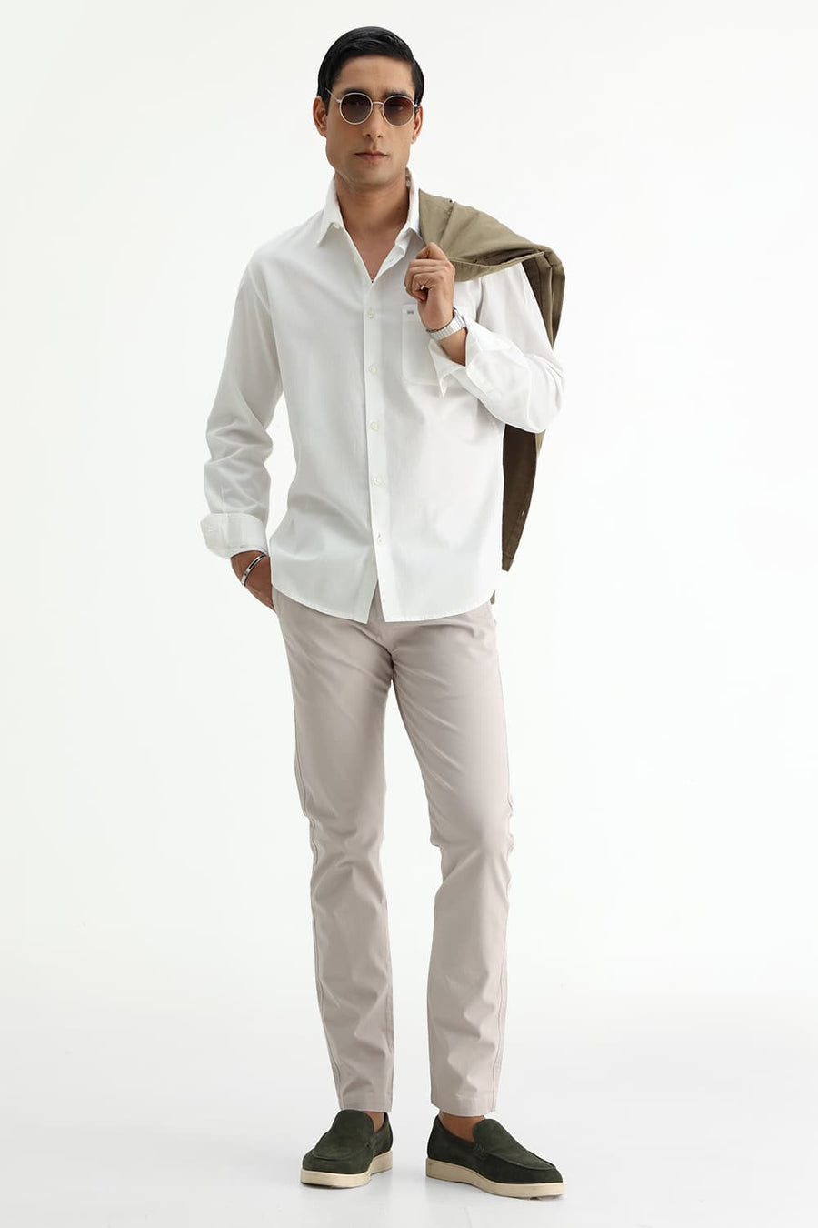 BASICS SLIM FIT BRILLIANT WHITE COTTON CREPE SHIRT