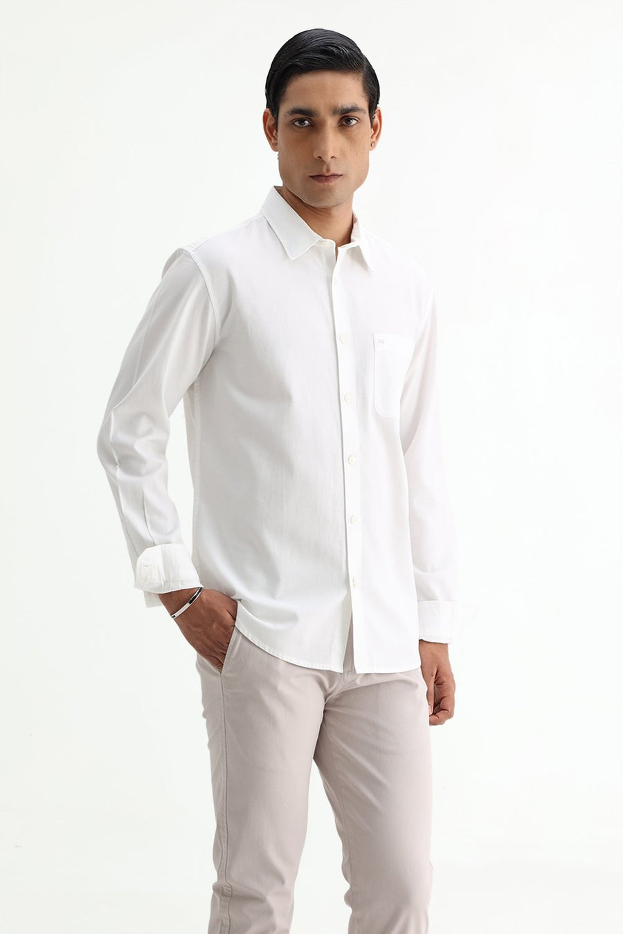 BASICS SLIM FIT BRILLIANT WHITE COTTON CREPE SHIRT