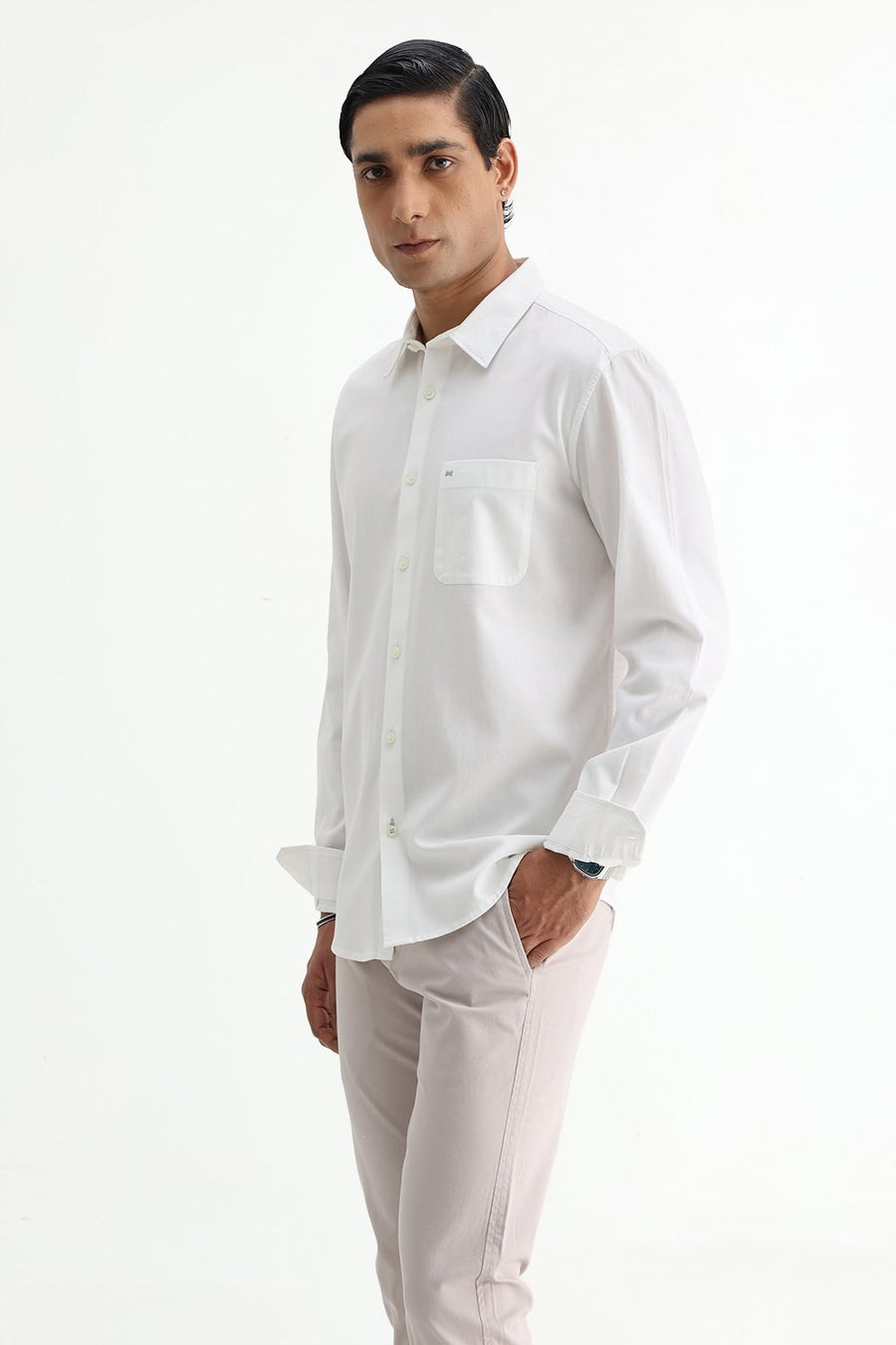 BASICS SLIM FIT BRILLIANT WHITE COTTON CREPE SHIRT