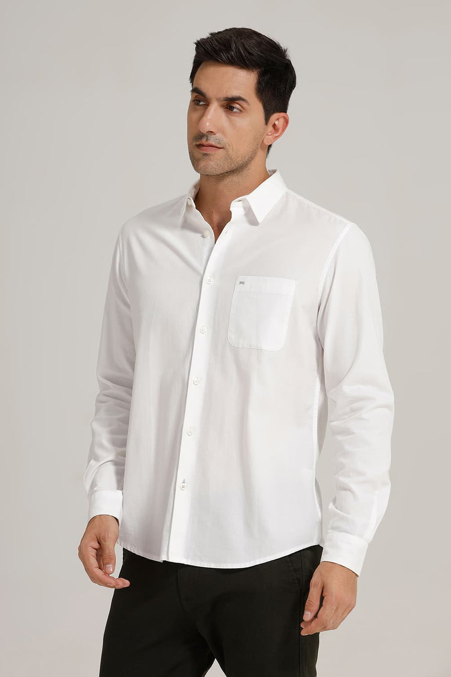BASICS SLIM FIT BRILLIANT WHITE COTTON CREPE SHIRT