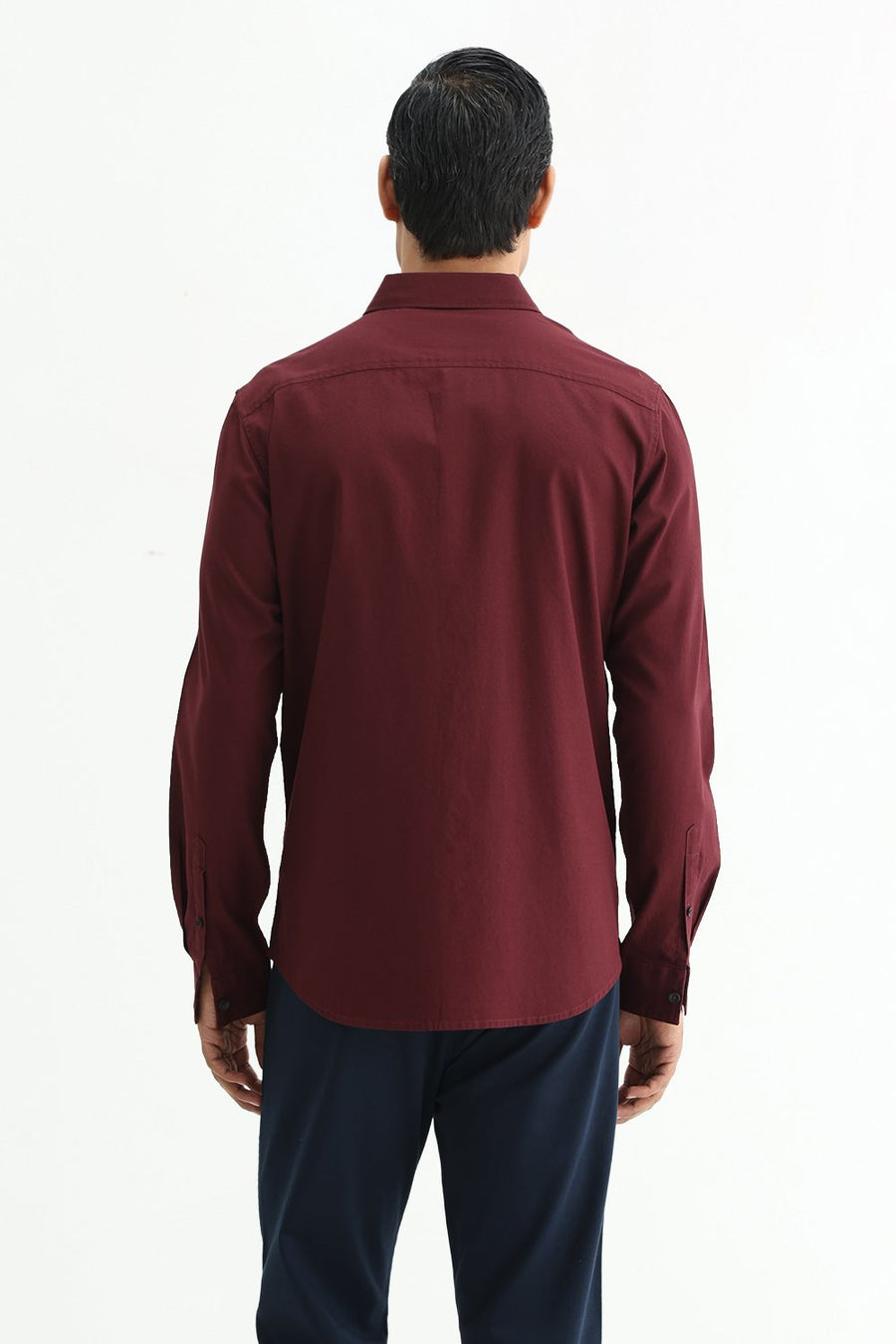 BASICS SLIM FIT ZINFANDEL MAROON COTTON CREPE SHIRT