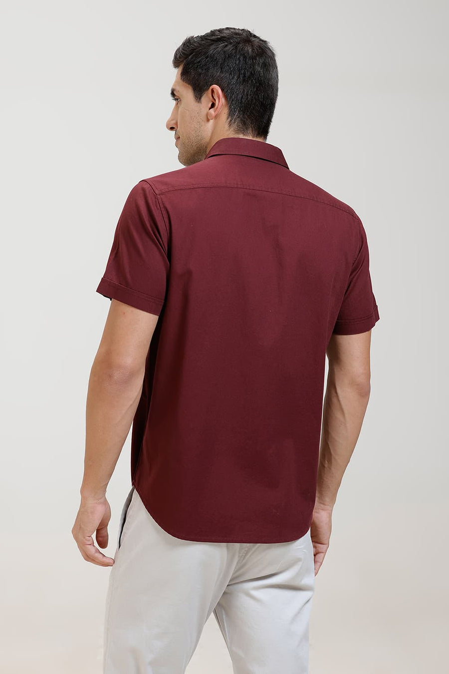 BASICS SLIM FIT ZINFANDEL MAROON COTTON CREPE HALFSLEEVES SHIRT