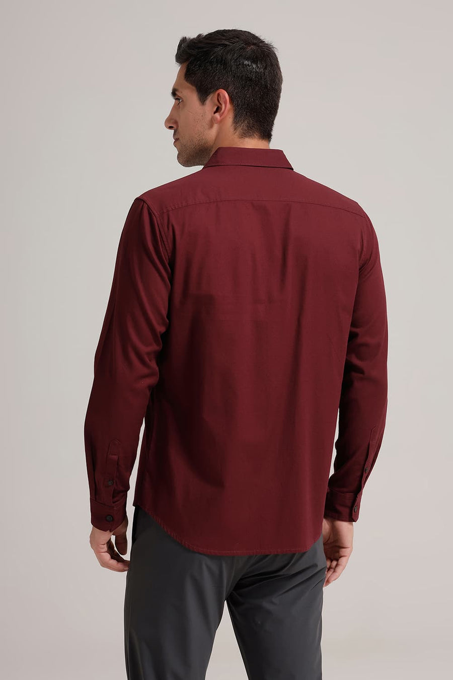 BASICS SLIM FIT ZINFANDEL MAROON COTTON CREPE SHIRT