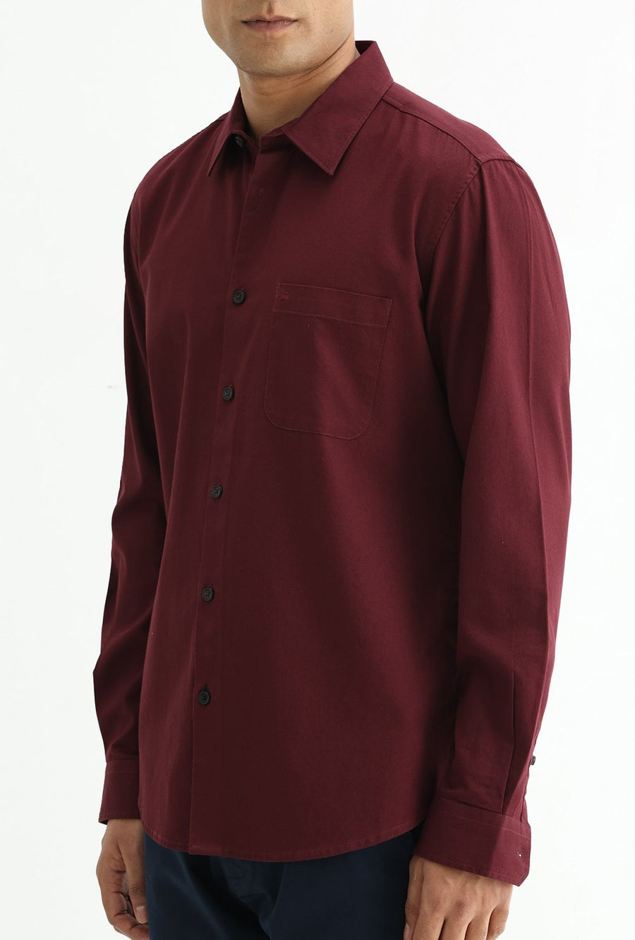 BASICS SLIM FIT ZINFANDEL MAROON COTTON CREPE SHIRT