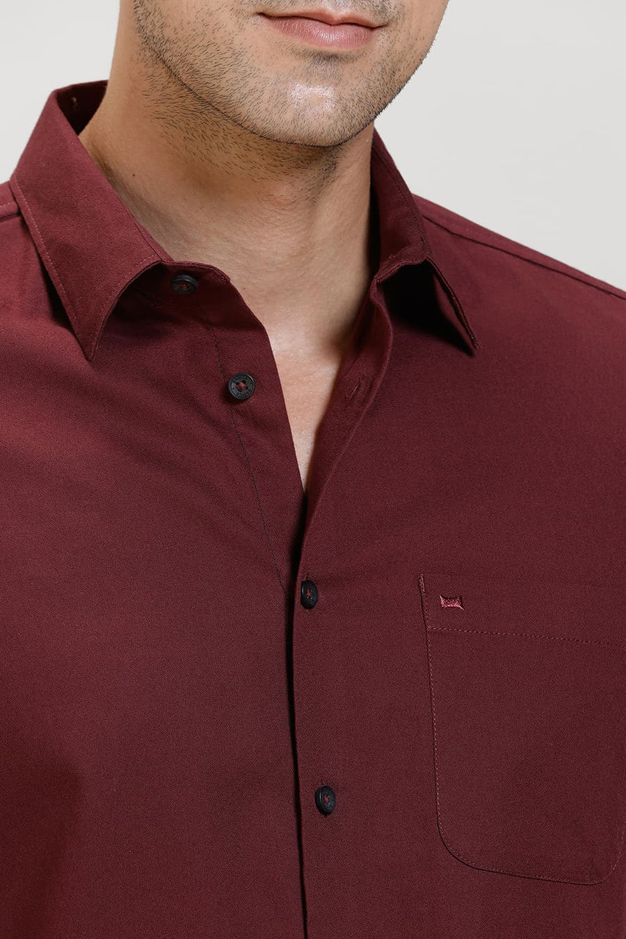 BASICS SLIM FIT ZINFANDEL MAROON COTTON CREPE HALFSLEEVES SHIRT