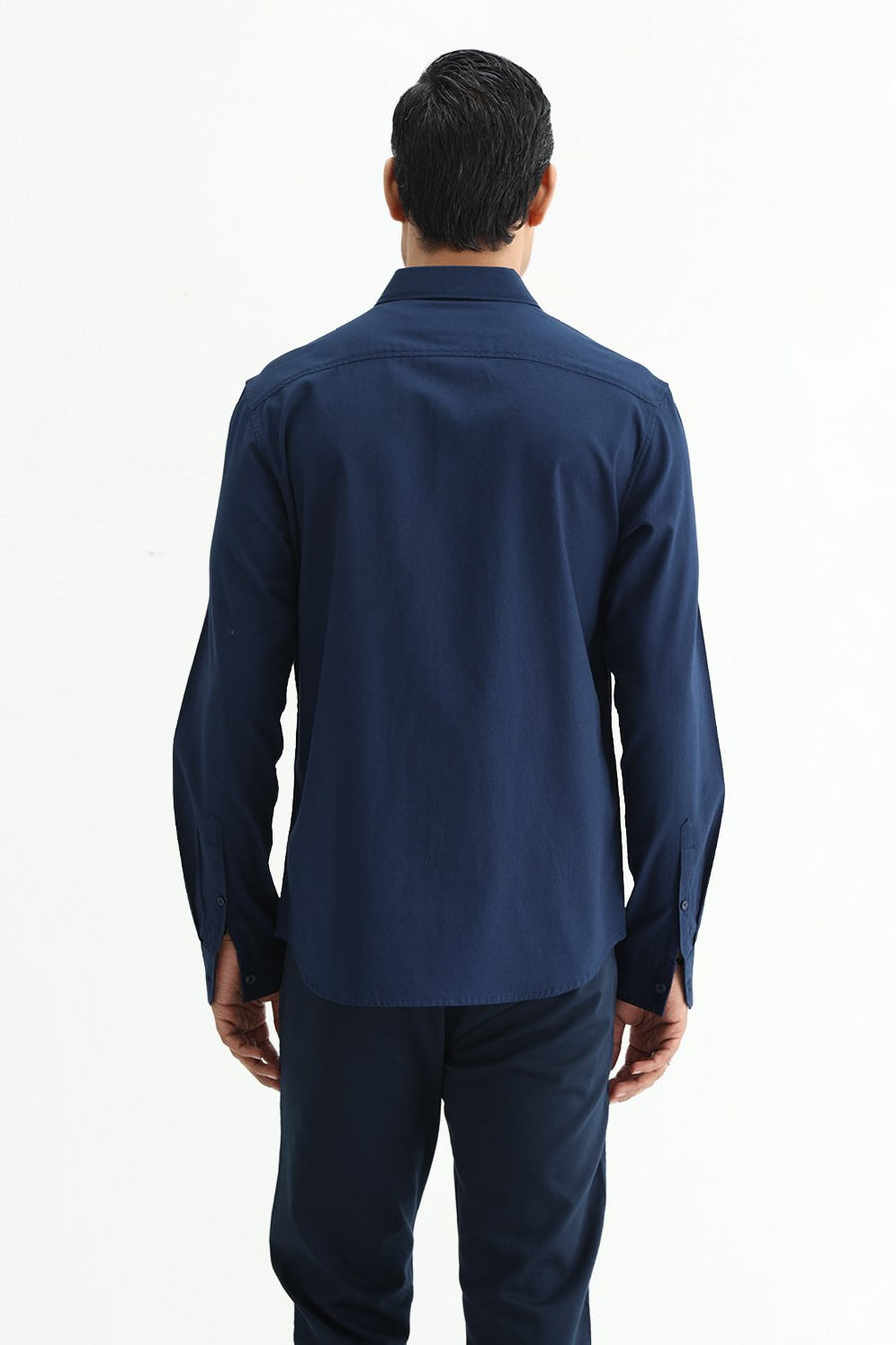 BASICS SLIM FIT MOONLIT NAVY COTTON CREPE SHIRT