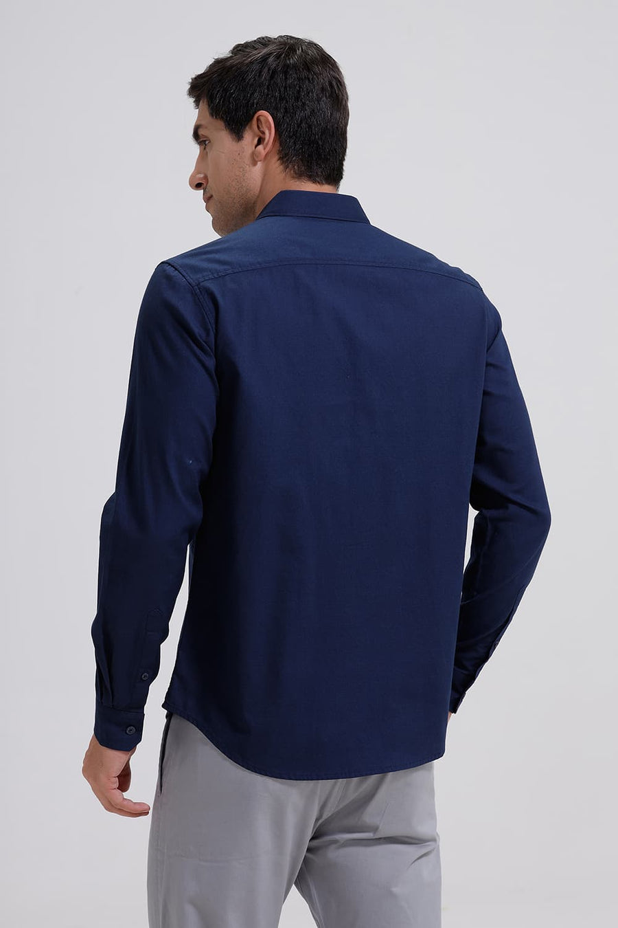 BASICS SLIM FIT MOONLIT NAVY COTTON CREPE SHIRT