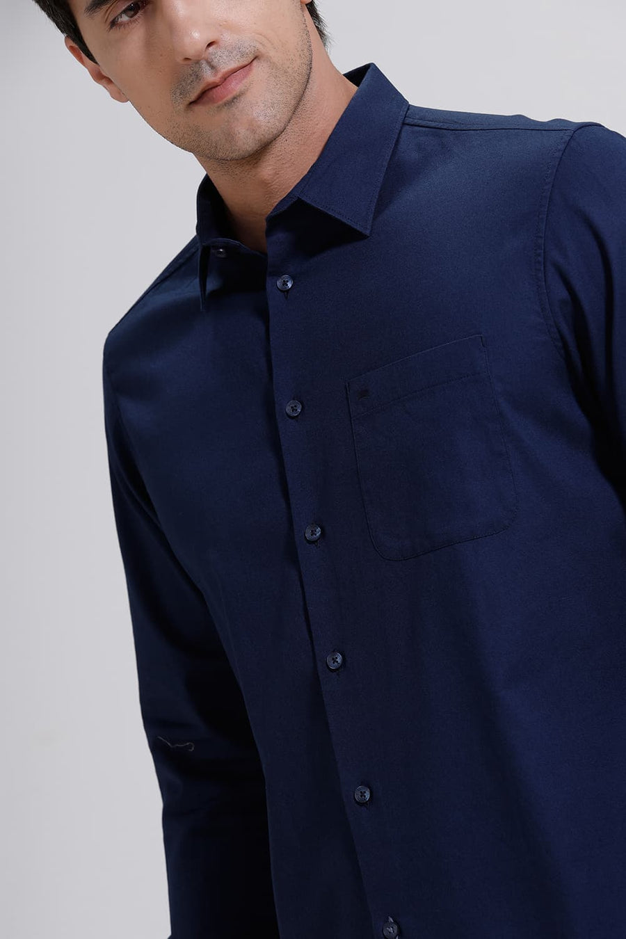 BASICS SLIM FIT MOONLIT NAVY COTTON CREPE SHIRT