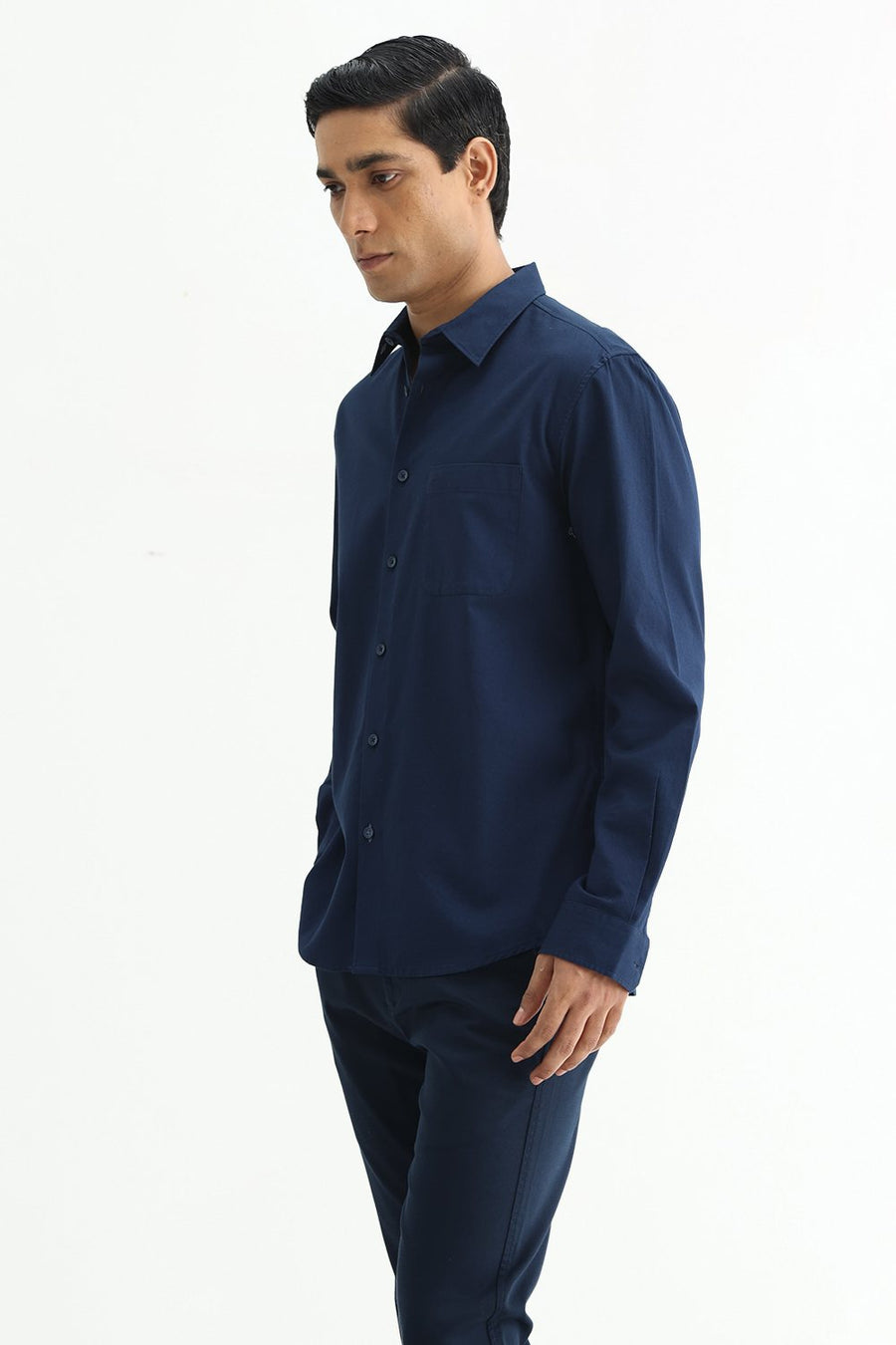 BASICS SLIM FIT MOONLIT NAVY COTTON CREPE SHIRT
