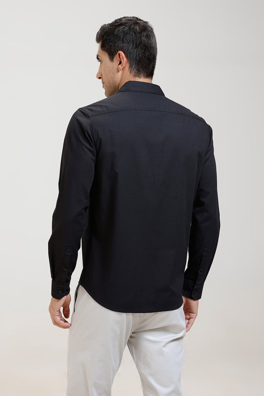 BASICS SLIM FIT PIRATE BLACK COTTON CREPE SHIRT