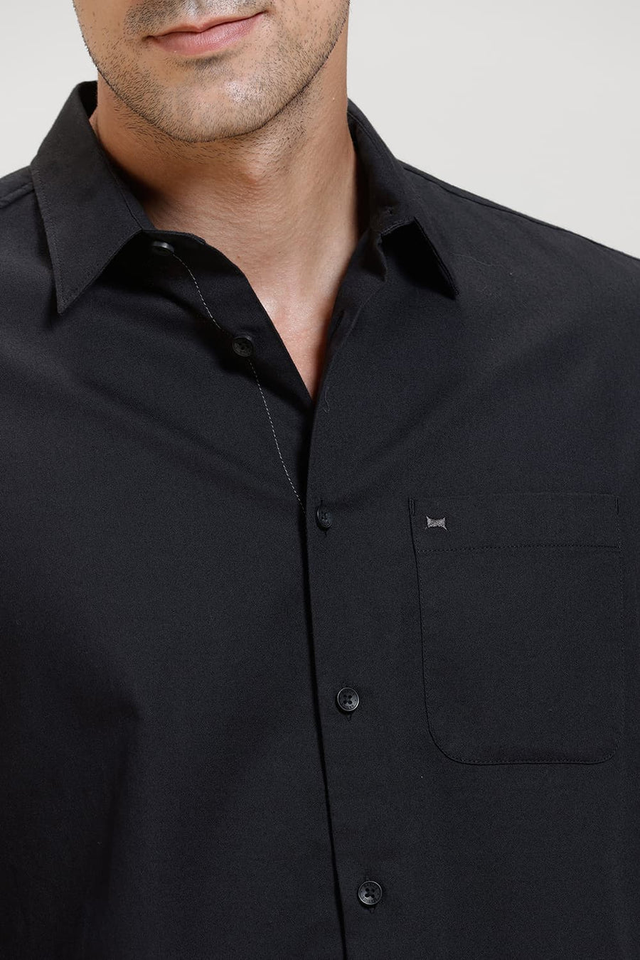 BASICS SLIM FIT PIRATE BLACK COTTON CREPE SHIRT