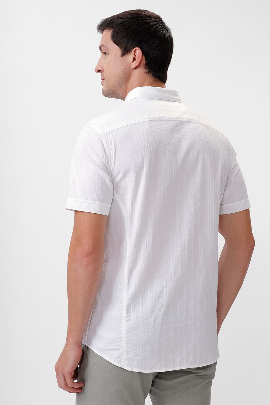 BASICS SLIM FIT WHITE CLOUD COTTON SEERSUCKER DOBBY HALFSLEEVES SHIRT