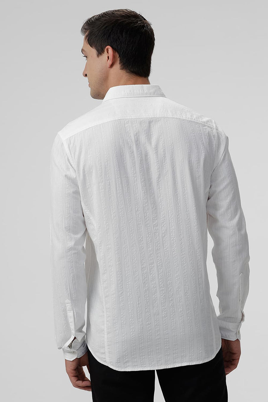 BASICS SLIM FIT WHITE CLOUD COTTON SEERSUCKER DOBBY SHIRT