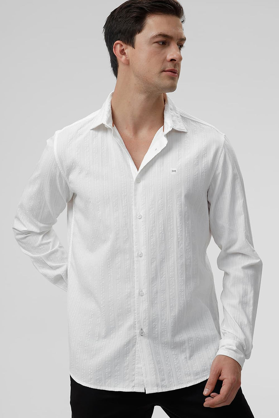 BASICS SLIM FIT WHITE CLOUD COTTON SEERSUCKER DOBBY SHIRT