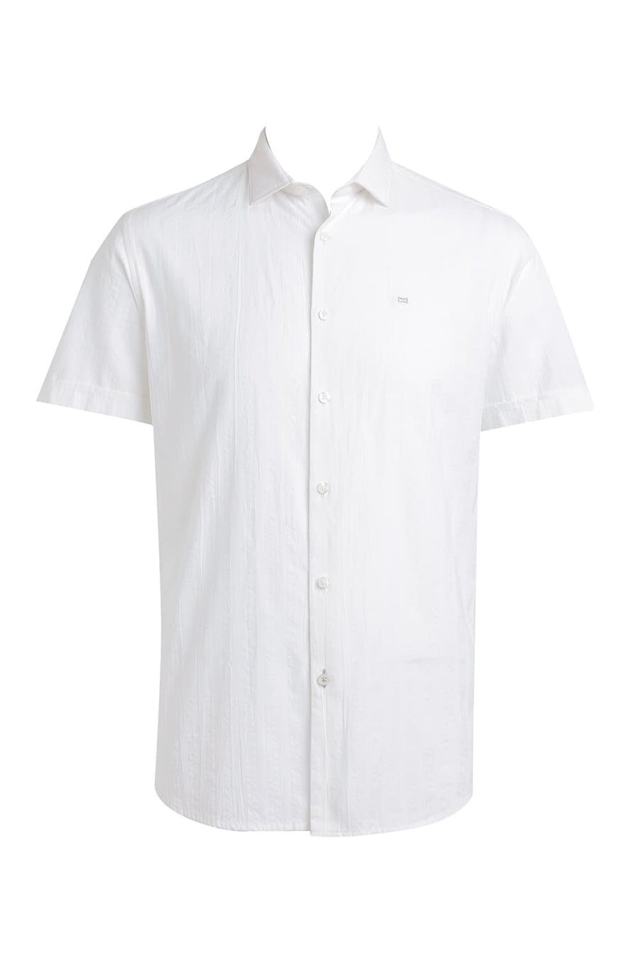 BASICS SLIM FIT WHITE CLOUD COTTON SEERSUCKER DOBBY HALFSLEEVES SHIRT