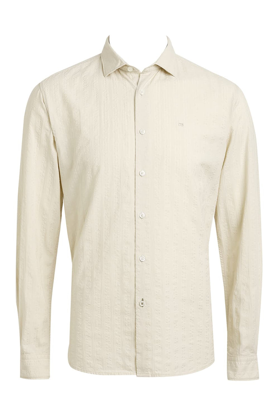 BASICS SLIM FIT ARCTIC BEIGE COTTON SEERSUCKER DOBBY SHIRT