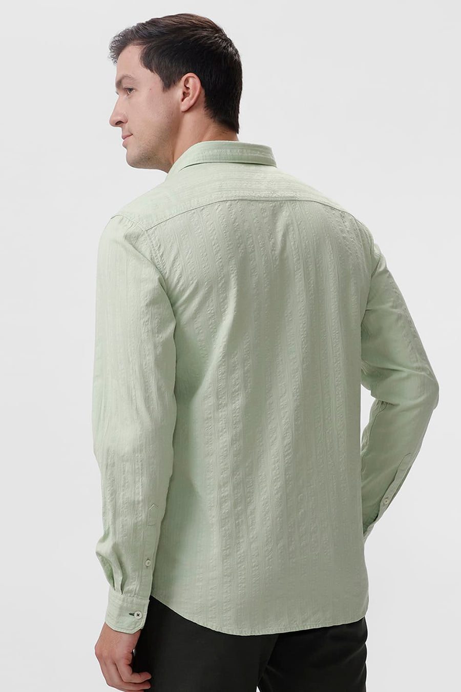 BASICS SLIM FIT FOAM GREEN COTTON SEERSUCKER DOBBY SHIRT