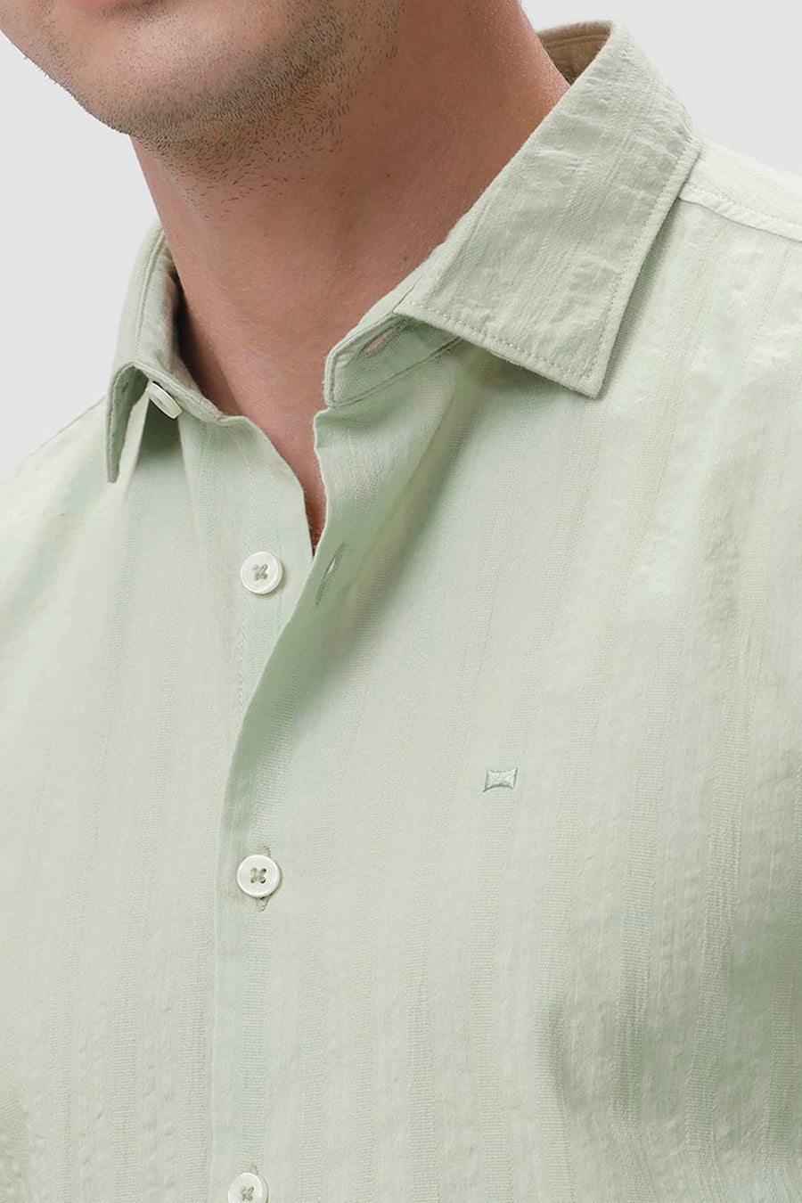 BASICS SLIM FIT FOAM GREEN COTTON SEERSUCKER DOBBY SHIRT