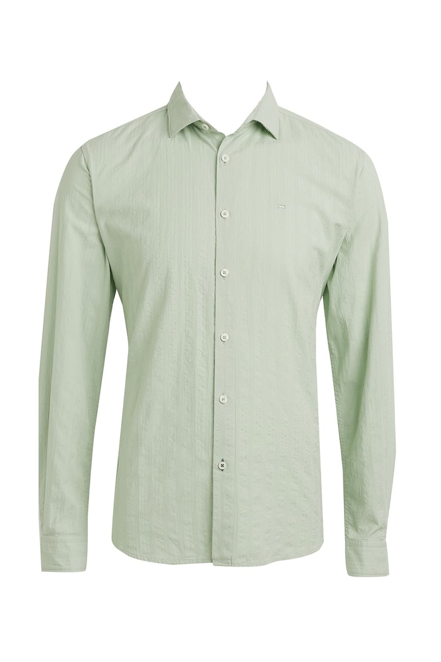 BASICS SLIM FIT FOAM GREEN COTTON SEERSUCKER DOBBY SHIRT