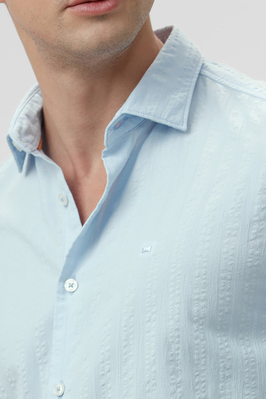 BASICS SLIM FIT DREAM BLUE COTTON SEERSUCKER DOBBY SHIRT