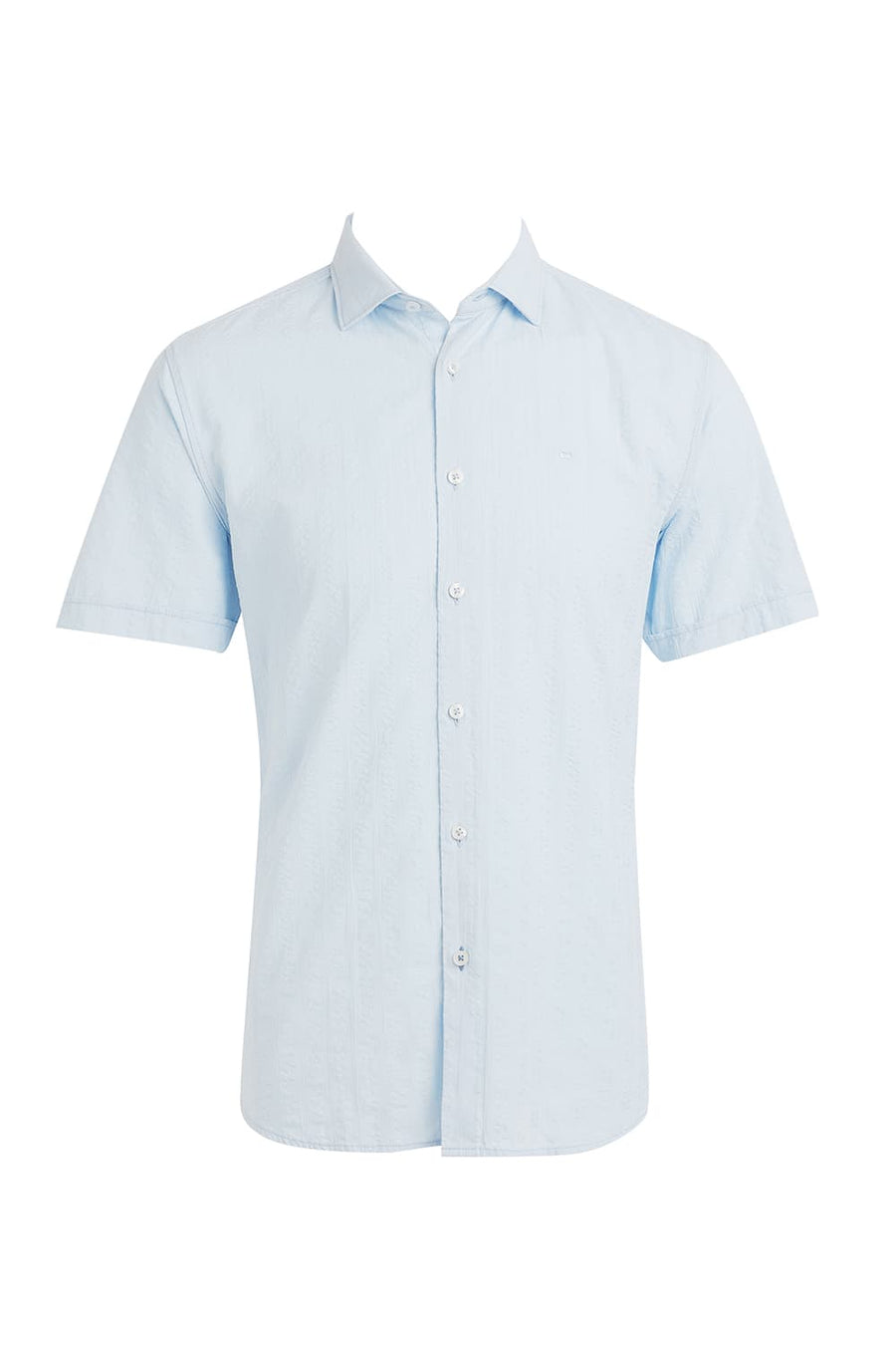 BASICS SLIM FIT DREAM BLUE COTTON SEERSUCKER DOBBY HALFSLEEVES SHIRT