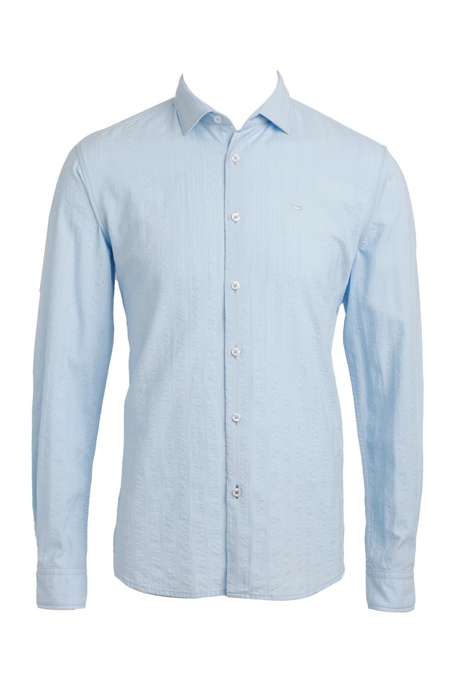 BASICS SLIM FIT DREAM BLUE COTTON SEERSUCKER DOBBY SHIRT
