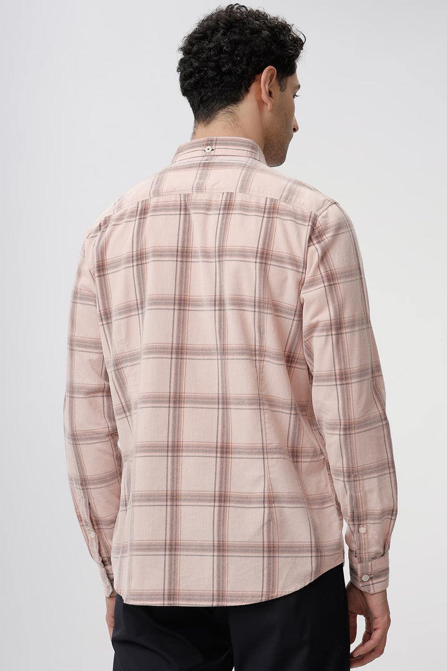BASICS SLIM FIT CLOUD PINK COTTON CORDUROY CHECKS SHIRT