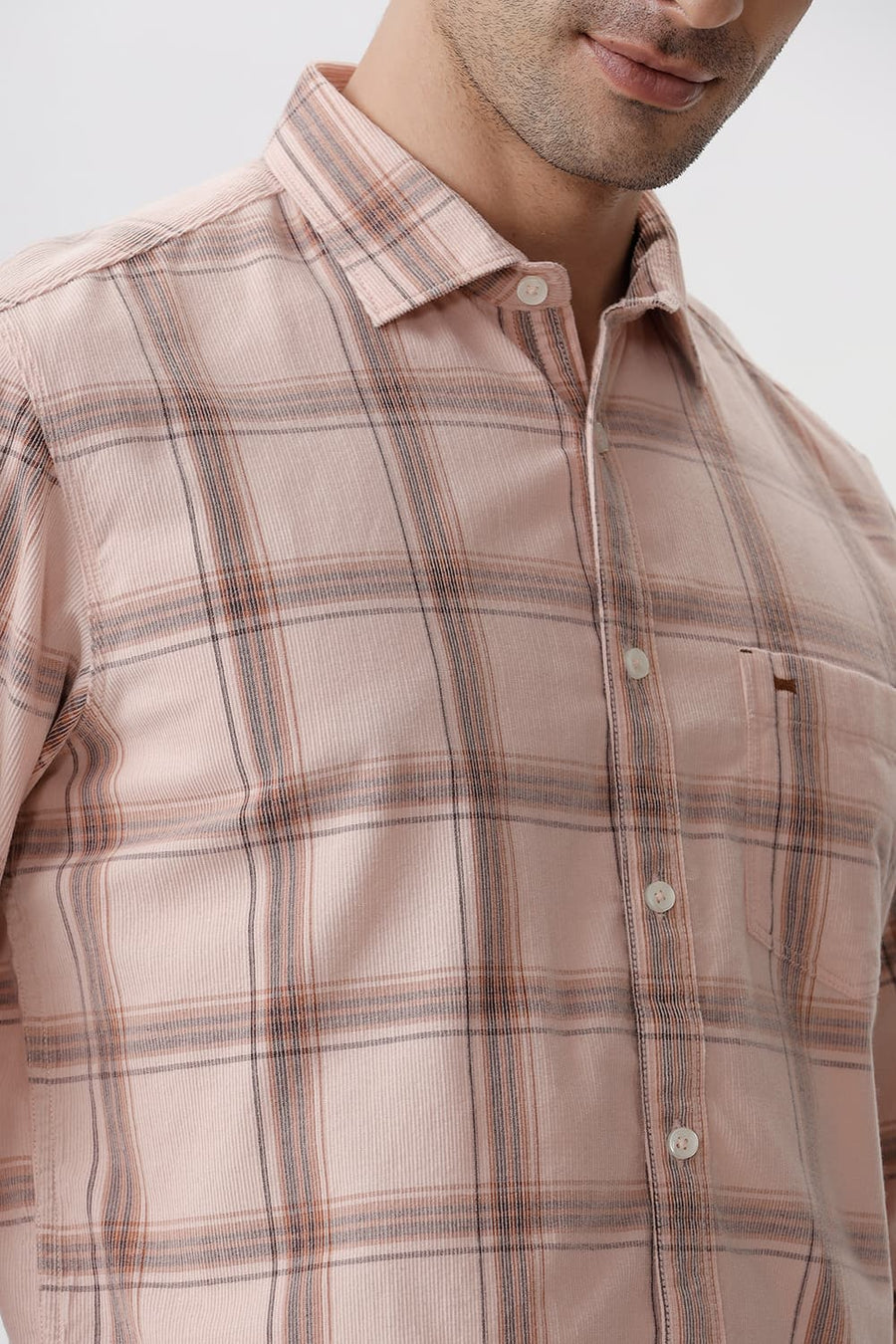 BASICS SLIM FIT CLOUD PINK COTTON CORDUROY CHECKS SHIRT