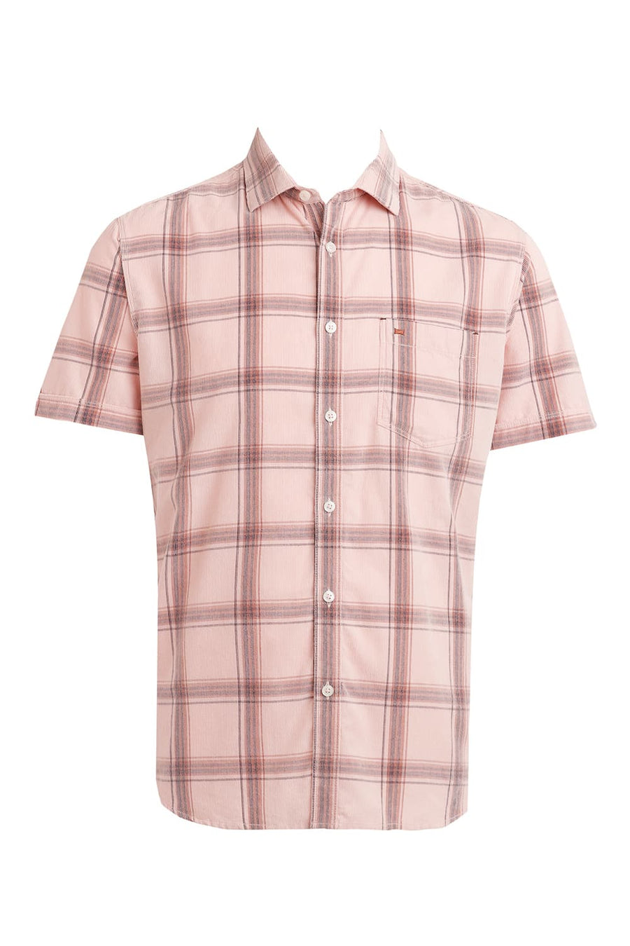 BASICS SLIM FIT CLOUD PINK COTTON CORDUROY CHECKS HALFSLEEVES SHIRT